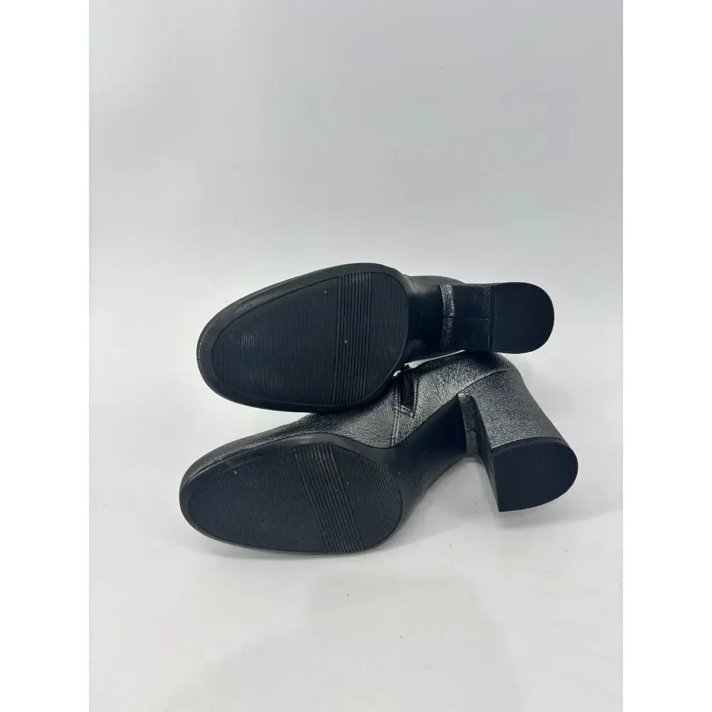 Naturalizer Womens 7.5 Metallic Pewter Gray Block Heel Ankle Booties